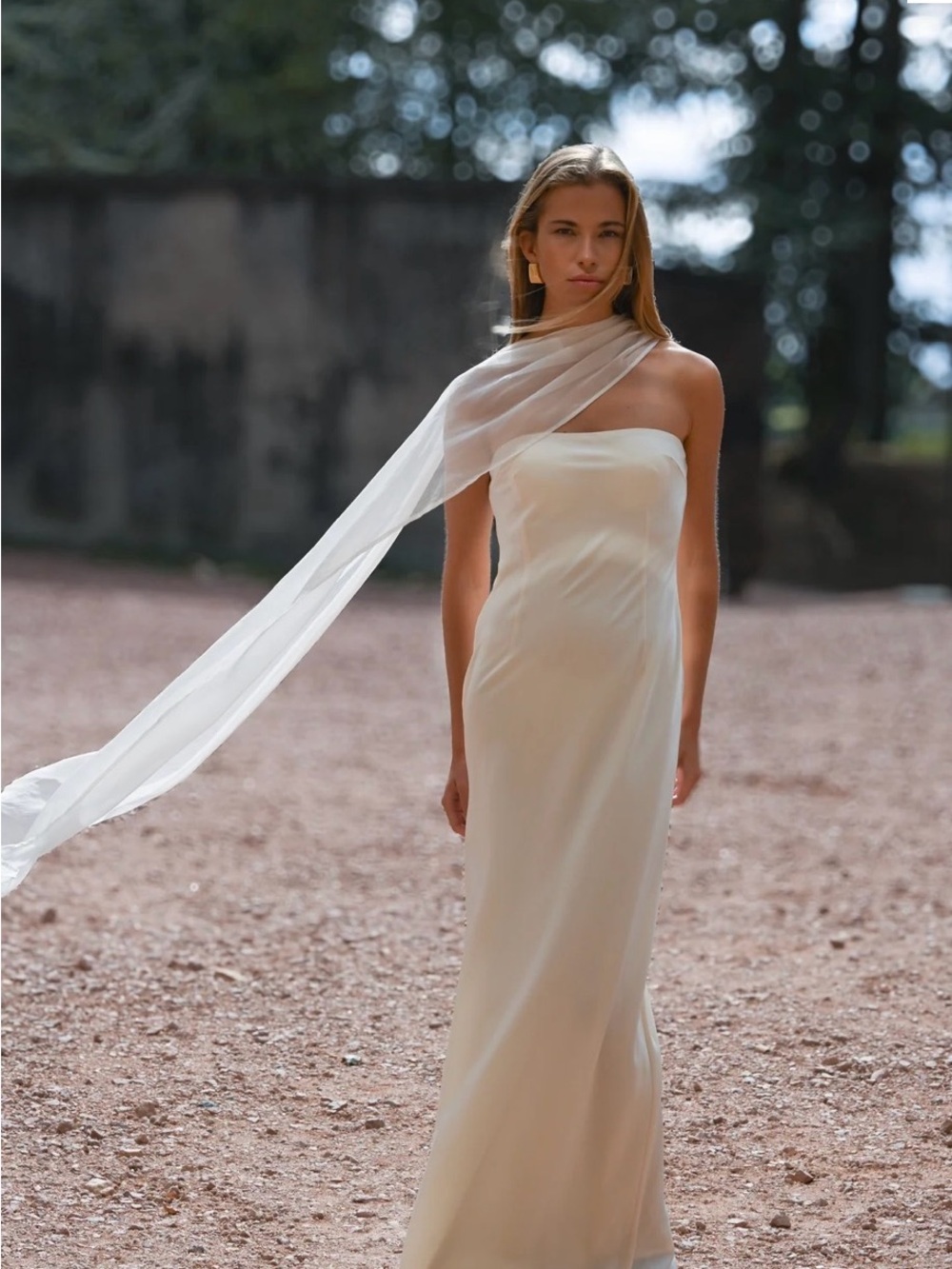 Strapless Cream Column Evening Dress